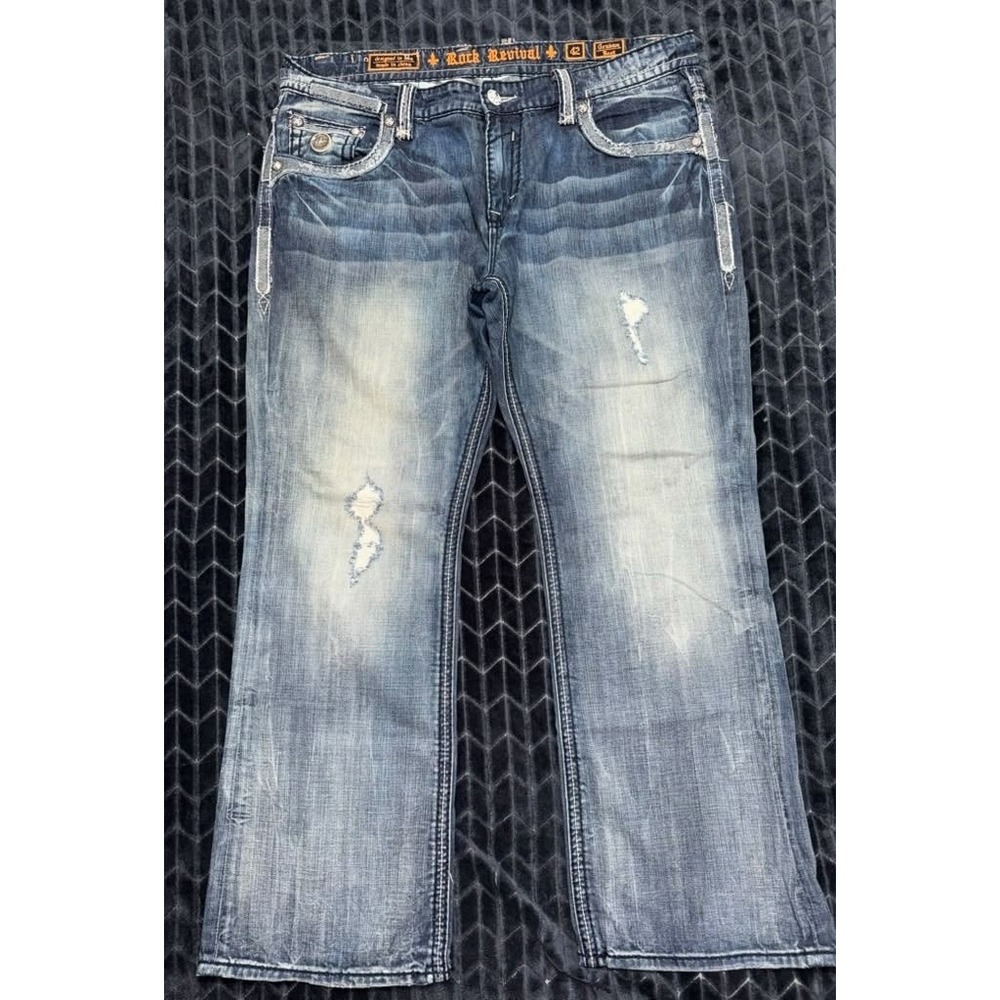 Rock Revival Men's Graham Boot Cut Distressed Jeans Pants Size 40
